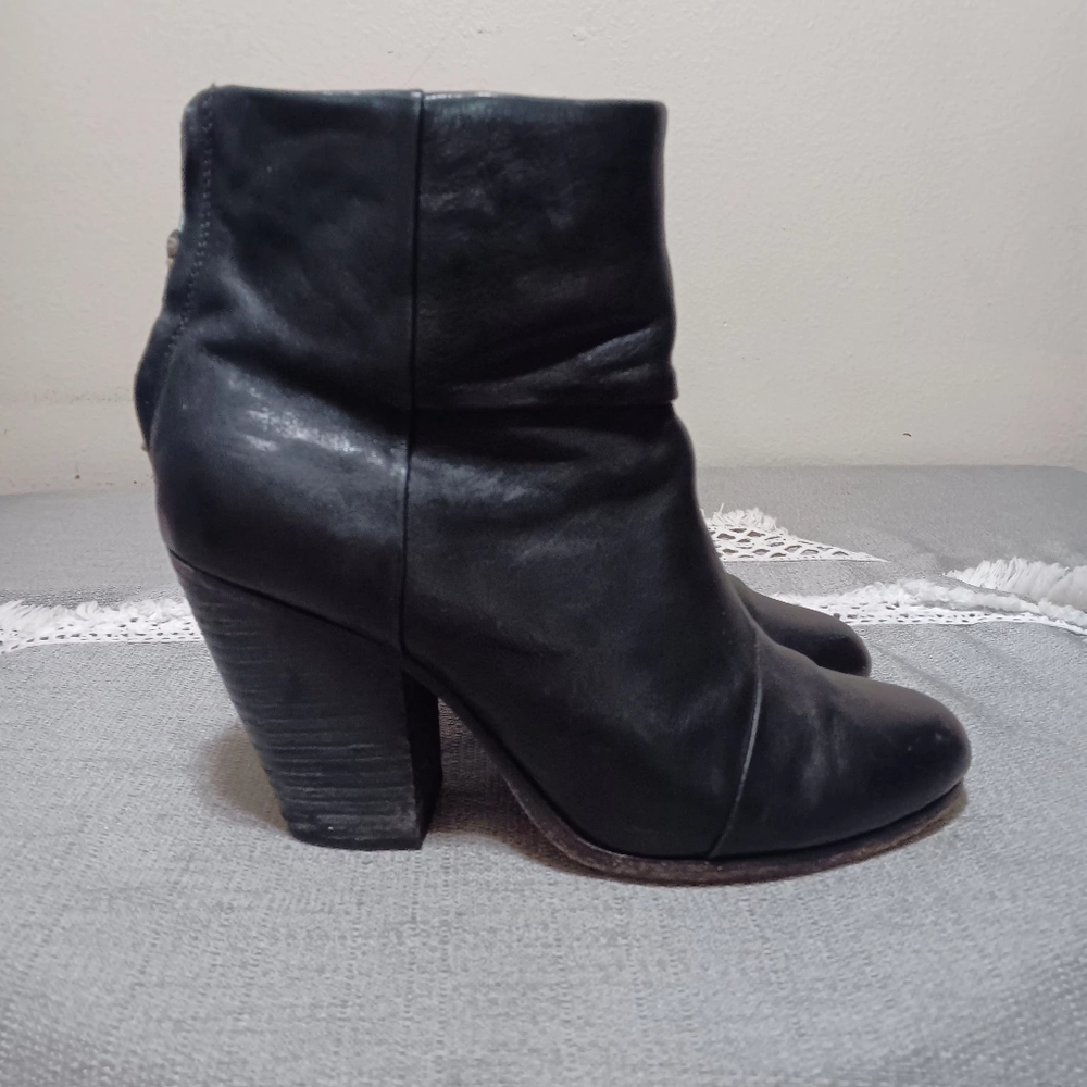 Rag & Bone Newbury Black Leather Ankle Booties Size 8.5